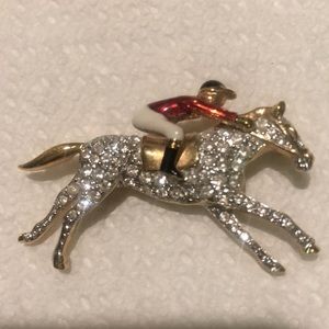 Enamel Horse Pave Crystal Jockey Pin Brooch. VINTAGE. EXCELLENT CONDITION